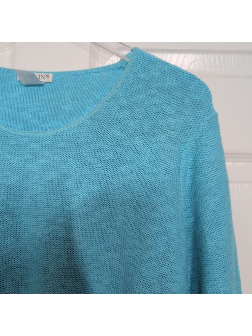 Avalin Shirt Womens One Size Aqua Blue Beach Coastal Lagenlook Boxy Scoop Neck L - Picture 2 of 5